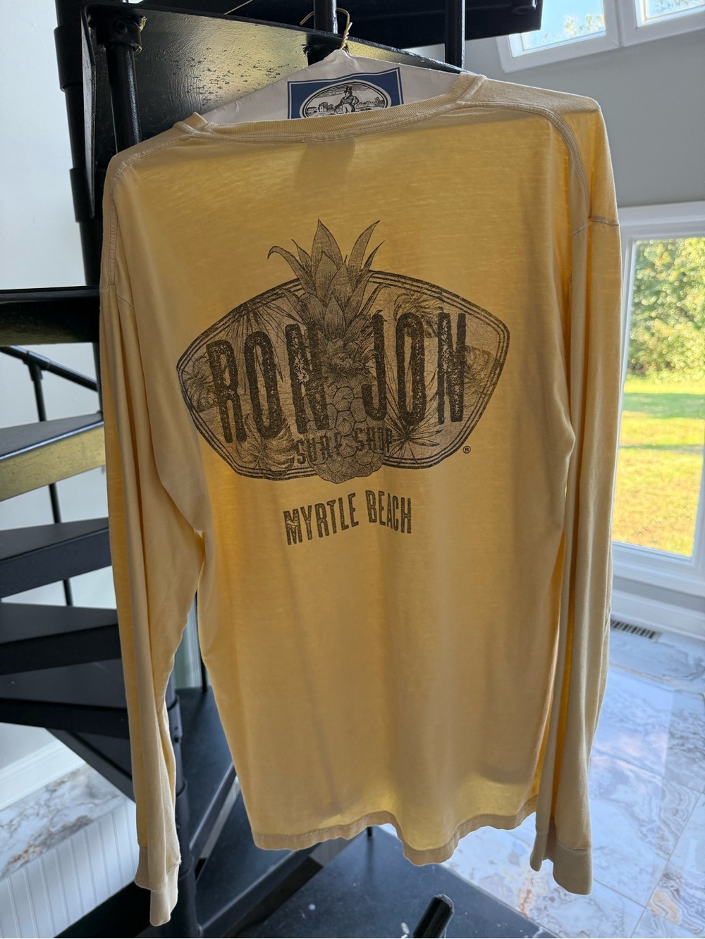 Ron Jon Long-Sleeve Tee in Pale Yellow with Myrtle Beach Graphic